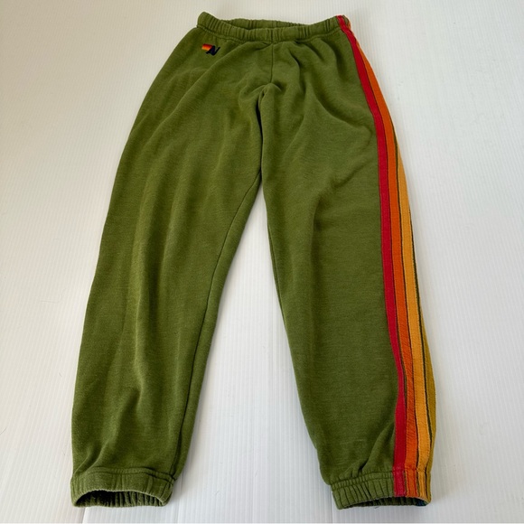 Aviator Nation 6 Stripe Classic Rainbow Sweatpants Jungle Green, S - Picture 4 of 10